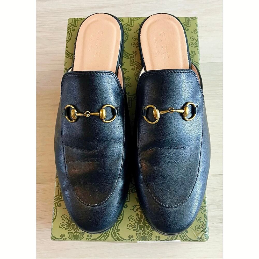 Gucci Princeton Mule Loafers Black Leather Horsebit Sz 41/9/9.5 Designer Slides - Picture 2 of 6